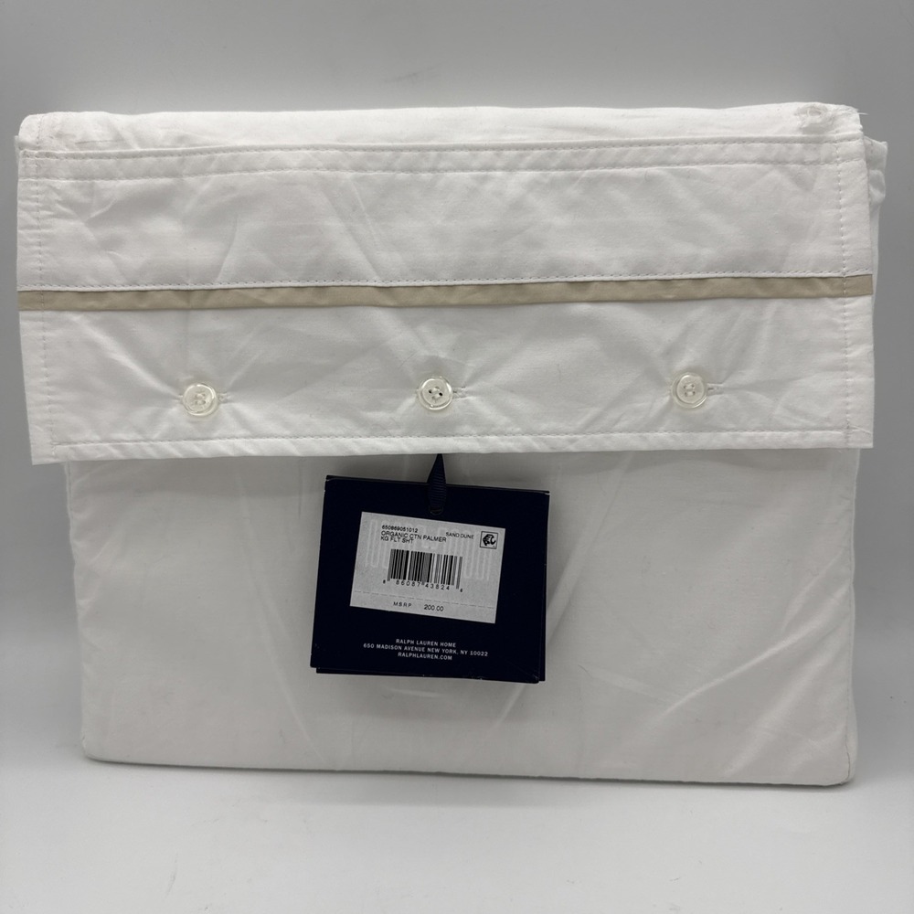 Ralph Lauren Organic Cotton Percale Palmer King Flat Sheet White Sand NEW $200